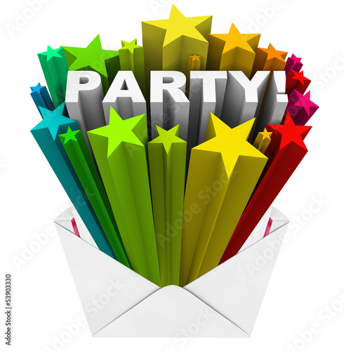 Illustration: Party Word Starburst Fireworks Envelope Event Invitation Party Word Starburst Fireworks Envelope Event Invitation