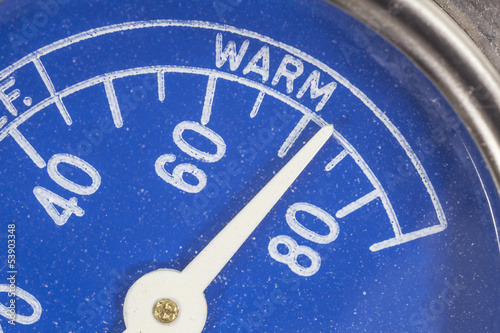 Photo: Vintage Blue Refrigerator Thermometer Macro Detail Vintage Blue Refrigerator Thermometer Macro Detail