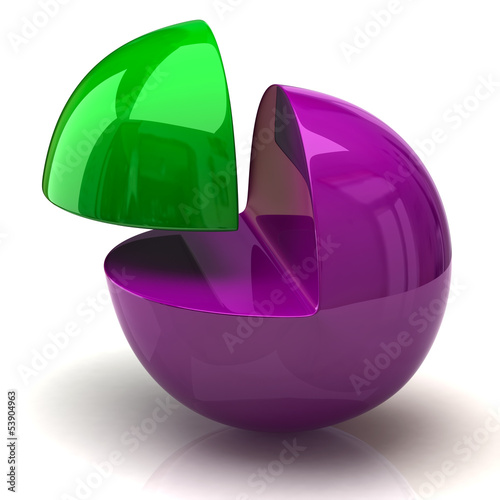 Illustration: Green and purple pie chart isolated on white background Green and purple pie chart isolated on white background