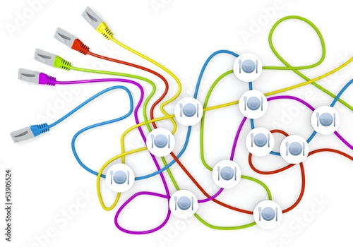 Illustration: restaurant symbol nodes in network cable chaos restaurant symbol nodes in network cable chaos