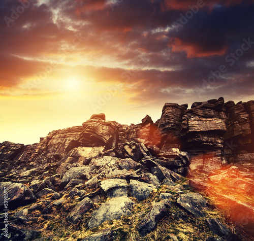 Photo: rock face sun flare rock face sun flare