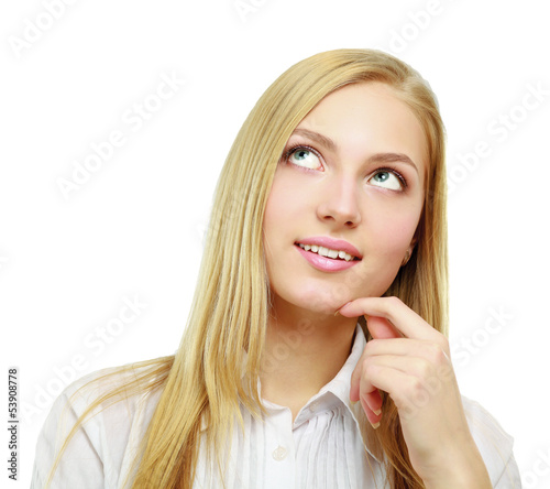 Photo: A beautiful woman, portrait isolated on white background A beautiful woman, portrait isolated on white background