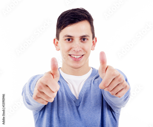 Photo: Happy man giving thumbs up sign, isolated on white Happy man giving thumbs up sign, isolated on white