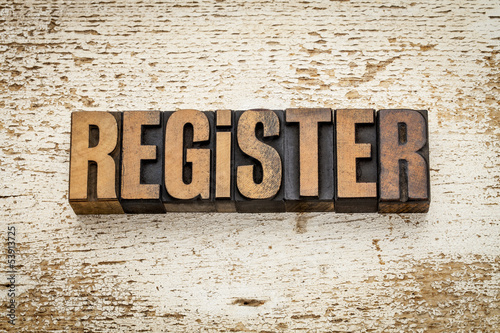 Photo: register word in wood type register word in wood type