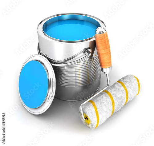 Illustration: 3d paint can and a roller brush 3d paint can and a roller brush