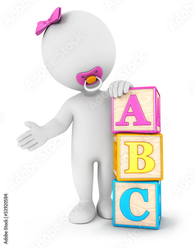 Photo: 3d white people baby girl with blocks 3d white people baby girl with blocks