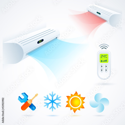 Vector: air conditioners cool fun climate element white blue air conditioners cool fun climate element white blue