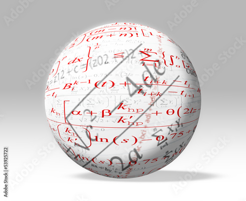 Illustration: Mathematic formulas on 3D white globe - clipping path included Mathematic formulas on 3D white globe - clipping path included