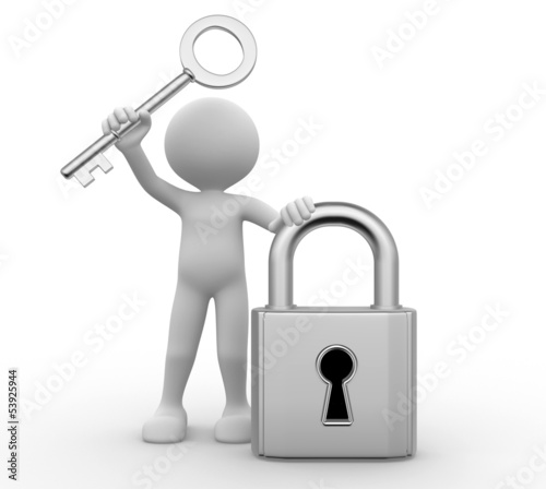 Illustration: 3d men padlock with keys - 3d render 3d men padlock with keys - 3d render