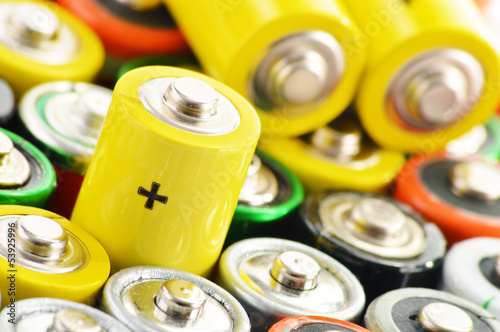 Photo: Composition with alkaline batteries. Chemical waste Composition with alkaline batteries. Chemical waste