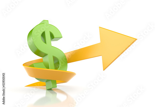 Illustration: Dollar sign with arrow. Symbolize growth Dollar sign with arrow. Symbolize growth