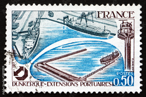 Photo: Postage stamp France 1977 Dunkirk Harbor Postage stamp France 1977 Dunkirk Harbor