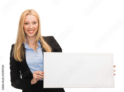 Photo: businesswoman with white blank board businesswoman with white blank board