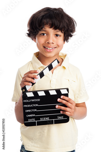 Photo: Cute Mixed Race Boy with Clapper Board. Cute Mixed Race Boy with Clapper Board.
