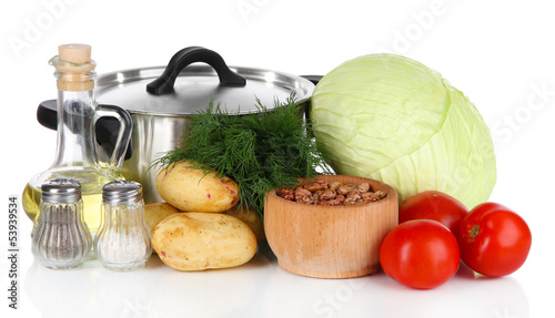 Photo: Ingredients for cooking borsch isolated on white Ingredients for cooking borsch isolated on white