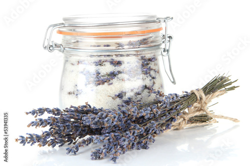 Photo: Jar of lavender sugar, isolated on white Jar of lavender sugar, isolated on white