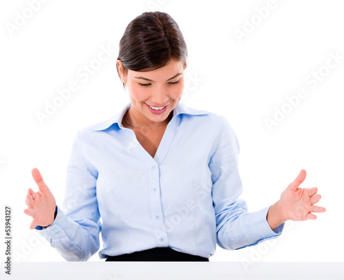 Photo: Business woman holding something Business woman holding something