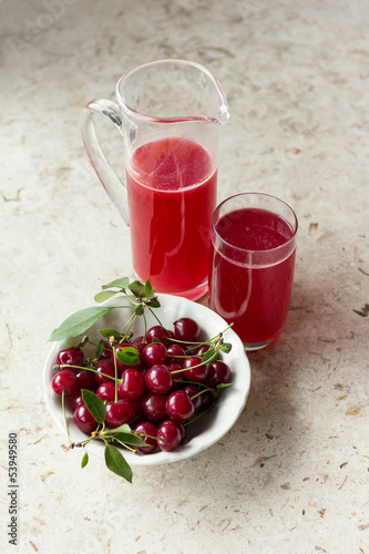 Photo: Homemade cherry juice with fresh sour cherries Homemade cherry juice with fresh sour cherries