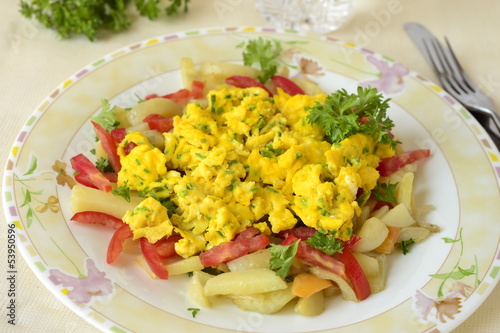 Photo: Scrambled eggs with vegetables for breakfast Scrambled eggs with vegetables for breakfast
