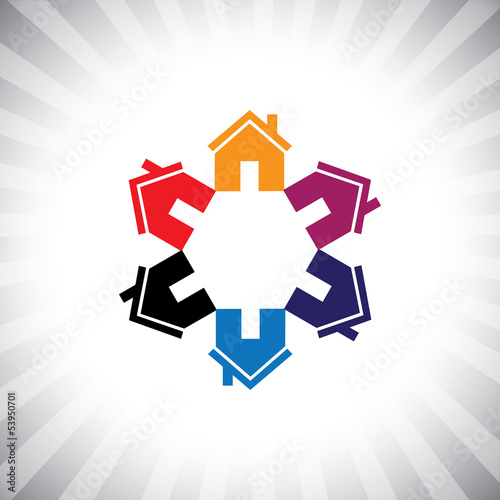 Vector: colorful houses(homes) or real estate icon(symbol) in circle colorful houses(homes) or real estate icon(symbol) in circle