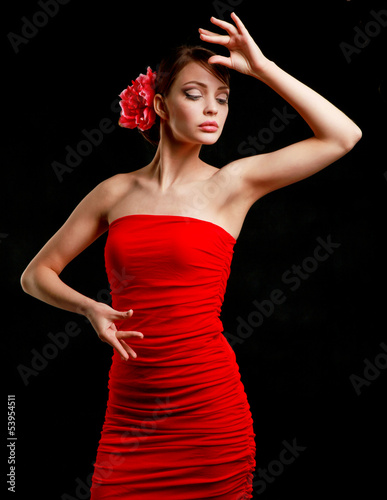 Photo: Portrait of beautiful woman , isolated on black background Portrait of beautiful woman , isolated on black background