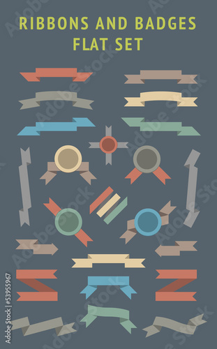 Vector: Flat Color Ribbons and Badges Set. Flat Color Ribbons and Badges Set.