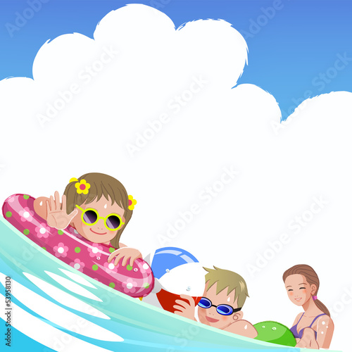 Vector: 海 家族 Family with children at sea on summer holiday 海 家族 Family with children at sea on summer holiday