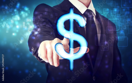 Photo: Businessman pointing Dollar icon Businessman pointing Dollar icon