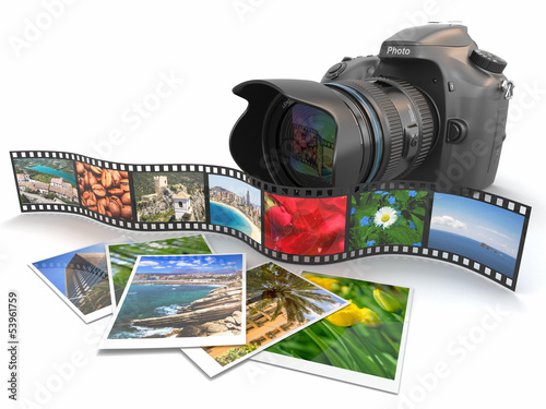 Illustration: Photography. Slr camera, film and photos. Photography. Slr camera, film and photos.