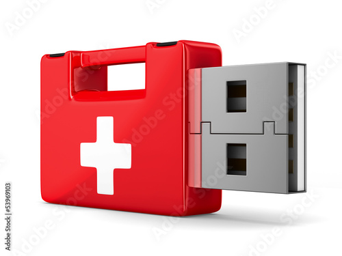 Illustration: rescue usb flash drive on white background. Isolated 3D image rescue usb flash drive on white background. Isolated 3D image