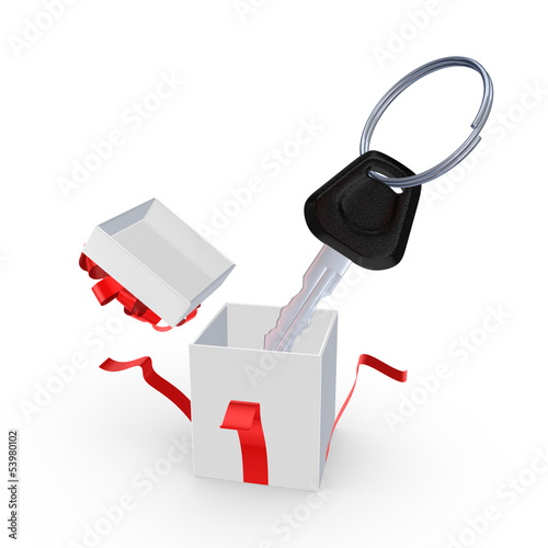 Illustration: Key from car and giftbox. Key from car and giftbox.