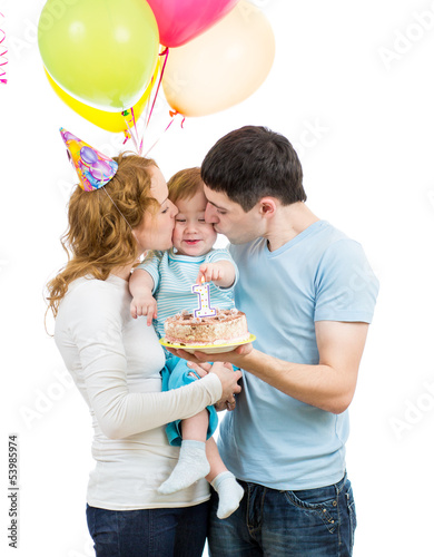 Photo: young family celebrating first baby birtday young family celebrating first baby birtday