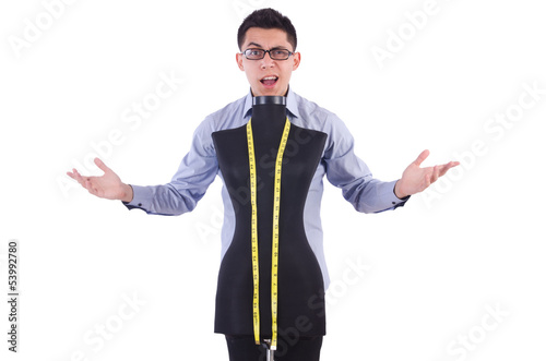 Photo: Funny male tailor on white Funny male tailor on white