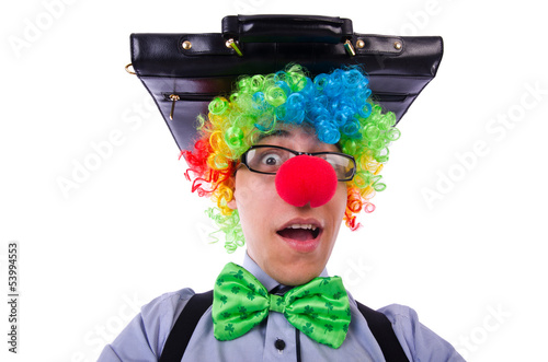 Photo: Clown businessman isolated on white Clown businessman isolated on white