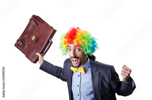 Photo: Clown businessman isolated on white Clown businessman isolated on white