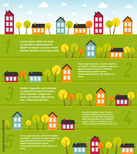 Vector: Banners with small town. Vector illustration. Banners with small town. Vector illustration.