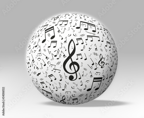 Illustration: 3d musical notes around a white globe - clipping path included 3d musical notes around a white globe - clipping path included