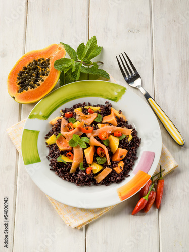 Photo: black rice with papaya and smoked salmon black rice with papaya and smoked salmon