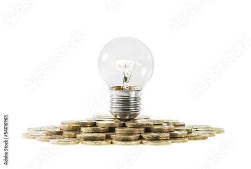 Photo: Research Funding Concept Light Bulb on Pile of Coins Research Funding Concept Light Bulb on Pile of Coins