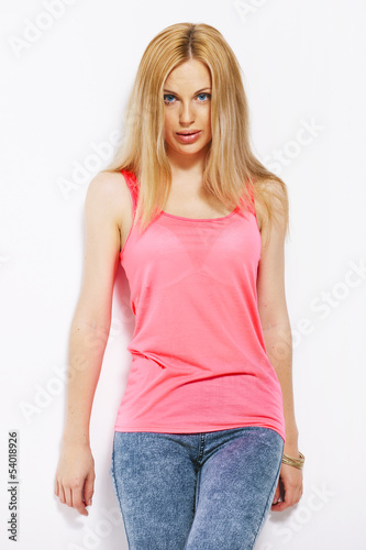 Photo: Beautiful blonde woman isolated on white. Beautiful blonde woman isolated on white.