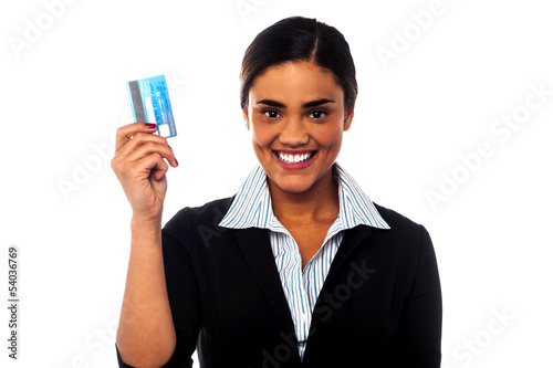 Photo: Attractive woman displaying her credit card Attractive woman displaying her credit card