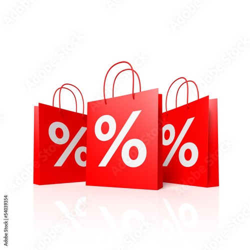 Illustration: Einkaufstaschen mit Prozenten - 3D Illustration Einkaufstaschen mit Prozenten - 3D Illustration