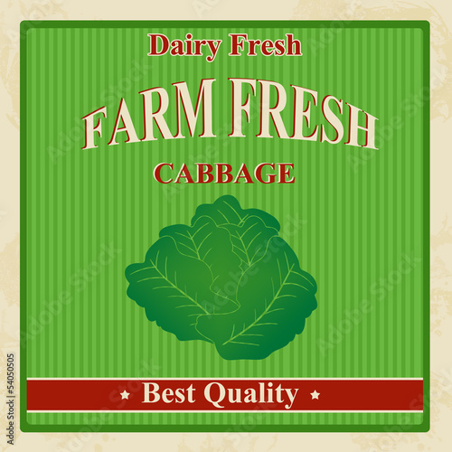 Vector: Vintage farm fresh cabbage poster Vintage farm fresh cabbage poster