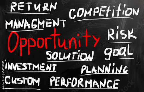 Photo: Business ideas handwritten with white chalk on a blackboard. Business ideas handwritten with white chalk on a blackboard.