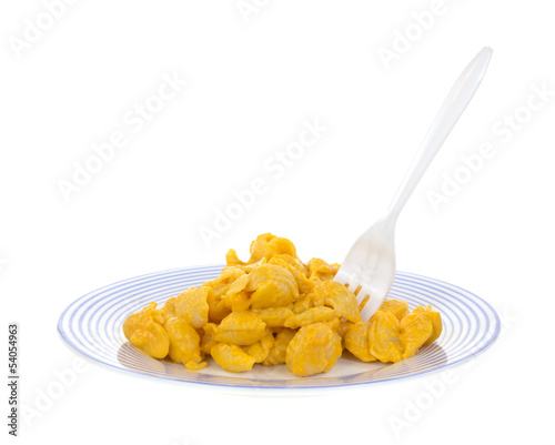 Photo: Cheese pasta shells on plate with fork Cheese pasta shells on plate with fork