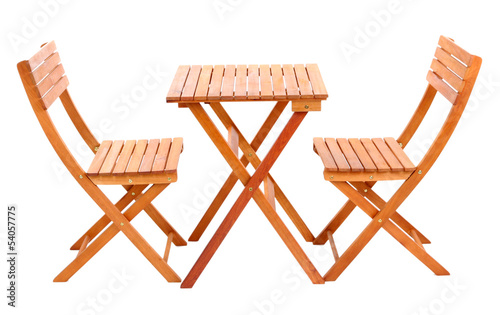 Photo: Wooden table with chairs isolated on white Wooden table with chairs isolated on white