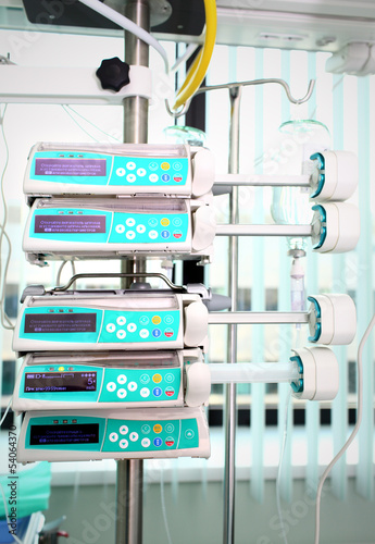 Photo: Electronic pumps at the bed in the hospital Electronic pumps at the bed in the hospital