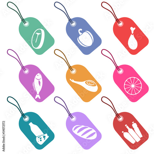 Vector: Conjunto de etiquetas con iconos de alimentación Conjunto de etiquetas con iconos de alimentación