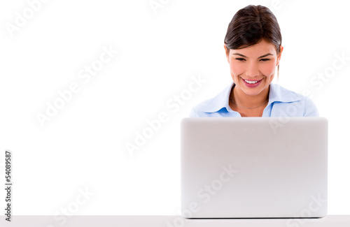 Photo: Business woman working online Business woman working online