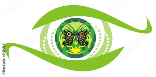 Vector: Green eye symbol with parrots sitting inside Green eye symbol with parrots sitting inside